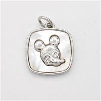 Copper Square Pendant Pave Shell Platinum Plated, approx 14mm [FD16430]