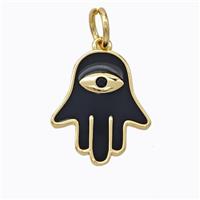 Copper Hamsahand Pendant Black Enamel Eye Gold Plated, approx 14-17mm [FD16760]