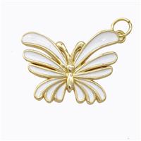 Copper Butterfly Pendant White Enamel Gold Plated, approx 16-21mm [FD16825]