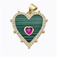 Copper Heart Pendant Pave Malachite Zirconia Gold Plated, approx 20mm [FD16949]