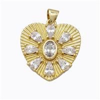 Copper Heart Pendant Micropave Zirconia Gold Plated, approx 21mm [FD16976]