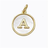 Copper Letter-A Pendant Pave Shell Gold Plated, approx 16mm [FD17066]