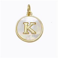 Copper Letter-K Pendant Pave Shell Gold Plated, approx 16mm [FD17076]
