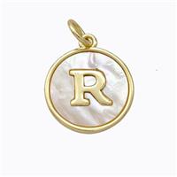 Copper Letter-R Pendant Pave Shell Gold Plated, approx 16mm [FD17083]