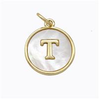 Copper Letter-T Pendant Pave Shell Gold Plated, approx 16mm [FD17085]