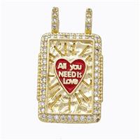 Copper Tarot Card Pendant Micropave Zirconia Heart Red Enamel Gold Plated, approx 18-30mm [FD17372]