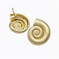Copper Stud Earrings Spiral Shell Matte Gold Plated, approx 20-25mm [FD17564]