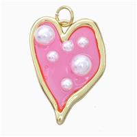 Copper Heart Pendant Pave Pearlized Resin Pink Gold Plated, approx 18-25mm [FD17712]