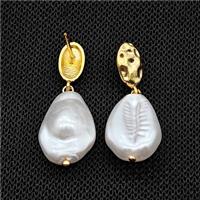 Copper Stud Earrings With Pearlized Resin Gold Plated, approx 13-18mm, 6-11mm [FD18100]