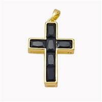 Copper Cross Pendant Pave Black Crystal Glass Gold Plated, approx 18-26mm [FD18277]