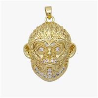 Monkey King Charms Copper Wukong Pendant Micropave Zirconia Gold Plated, approx 22-24mm [FD18487]