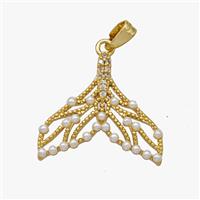 Copper Shark-tail Pendant Pave Pearlized Resin Gold Plated, approx 20mm [FD18494]