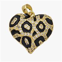Bohemia Style Copper Heart Pendant Micropave Zirconia Black Enamel Gold Plated, approx 20mm [FD18554]