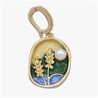 Copper Flower Pendant Pave Pearl Painted Gold Plated, approx 16-20mm, 8-11mm [FD18579]