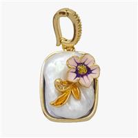 Copper Flower Pendant Pave Pearl Painted Gold Plated, approx 18-21mm, 8-11mm [FD18586]