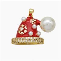 Christmas Hat Charms Copper Pendant Pave Pearlized Resin Red Enamel Gold Plated, approx 10mm, 20mm [FD18744]