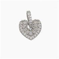 Copper Heart Pendant Micropave Zirconia Platinum Plated, approx 12mm, 8-10mm [FD19007]
