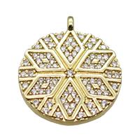 copper circle pendant paved zircon, gold plated, approx 20mm dia [FN15906]