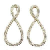 copper stud Earrings pave zircon, infinity, gold plated, approx 22-50mm [FN16239]
