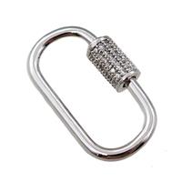 copper Carabiner Clasp paved zircon, platinum plated, approx 17-30mm [FN20641]