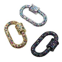 copper Carabiner Clasp Lock micro paved zircon, oval, mixed, approx 17-30mm [FN20652]