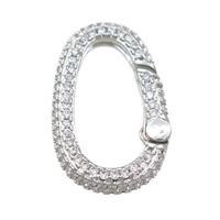 copper Carabiner Clasp pave zircon, platinum plated, approx 15-25mm [FN21466]