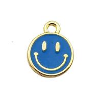 copper emoji pendant with blue enameled, smile face, gold plated, approx 10mm [FN21534]