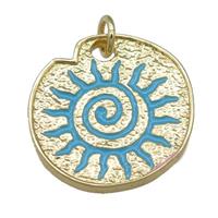 teal Enamel Rebirth symbols, copper pendant, gold plated, approx 22-24mm [FN23984]