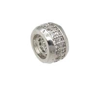 copper rondelle beads pave zircon, large hole, platinum plated, approx 8mm, 5mm hole [FN24625]