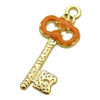 copper Key pendant with brown enamel, gold plated, approx 11-24mm [FN25511]