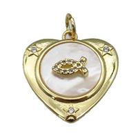 copper Heart pendant paved zircon, fish shell, gold plated, approx 22mm [FN27421]