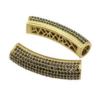 copper tube beads paved black zircon, gold plated, approx 10-40mm [FN28058]