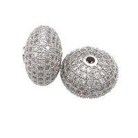 copper rondelle beads pave zircon, platinum plated, approx 7x12mm [FN28138-S]