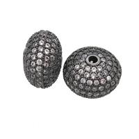 copper rondelle beads pave zircon, black plated, approx 7x12mm [FN28140-S]