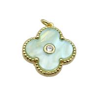 copper Clover pendant pave green shell, gold plated, approx 18mm [FN28839]