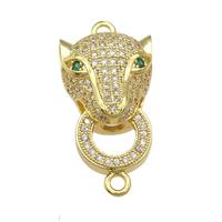 copper Leopard connector pave zircon, gold plated, approx 15-22mm [FN29187]