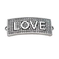 copper rectangle connector pave zircon, LOVE, antique silver, approx 12-30mm [FN29211]