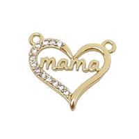 copper Heart MaMa pendant pave zircon with 2loops, gold plated, approx 15-16mm [FN29771]