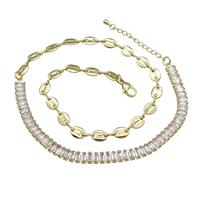 Copper Necklace Pave White Zircon Gold Plated, approx 6mm, 42-47cm length [FN30832]