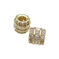 Copper Tube Beads Pave Zircon Large Hole Gold Plated, approx 6mm, 3mm hole [FN31243]