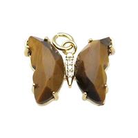 Yellow Tiger Eye Stone Butterfly Pendant Gold Plated, approx 15-19mm [FN31612]