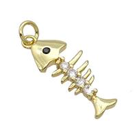 Copper Fishbone Pendant Pave Zircon Gold Plated, approx 8-19mm [FN31685]