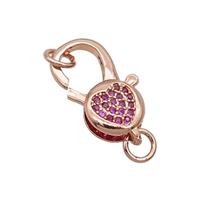 Copper Lobster Clasp Pave Zircon Heart Unfade Rose Gold, approx 11-20mm [FN32006]