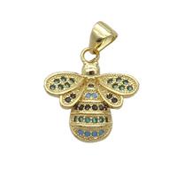 Copper Honeybee Pendant Pave Zircon Multicolor Gold Plated, approx 15-17mm [FN33073]