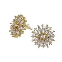 Copper Flower Stud Earring Pave Zircon Gold Plated, approx 16.5mm [FN33186]