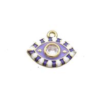 Copper Eye Pendant Pave Zircon Purple Enamel Gold Plated, approx 9-14mm [FN33437]