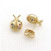 Copper Stud Earring Pave Zircon Ladybug Gold Plated, approx 7.5-10mm [FN34459]