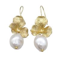 Copper Hook Earring Clover Pearlized Shell Gold Plated, approx 16mm, 11-14mm [FN34679]