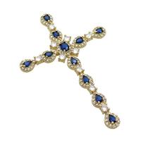 Copper Cross Pendant Pave Blue Crystal Glass Gold Plated, approx 45-68mm [FN35393]