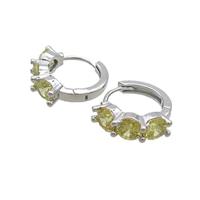 Copper Hoop Earring Pave Olive Zircon Platinum Plated, approx 15mm [FN35949]